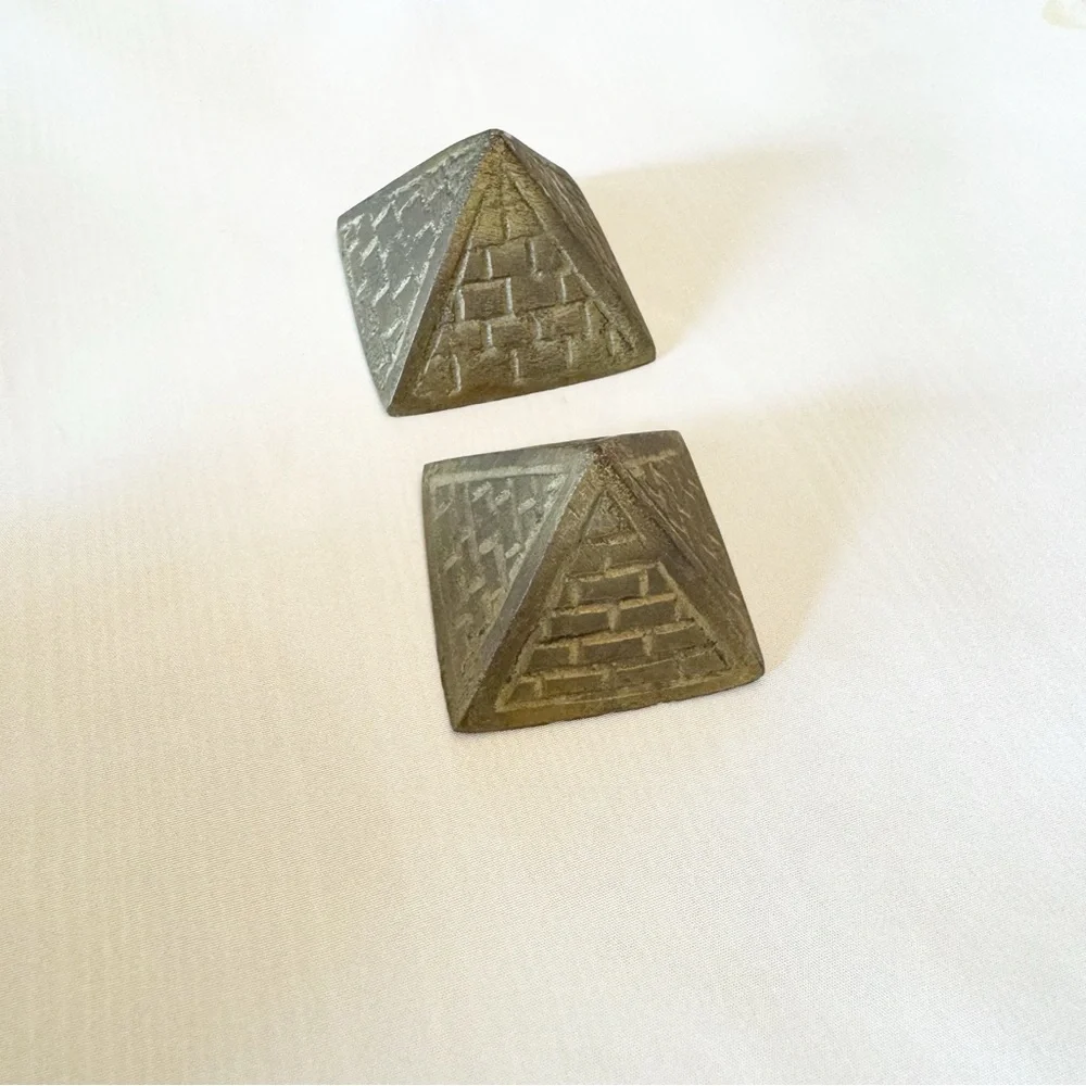 Vintage Small Brass Pyramids Etched Paperweight
